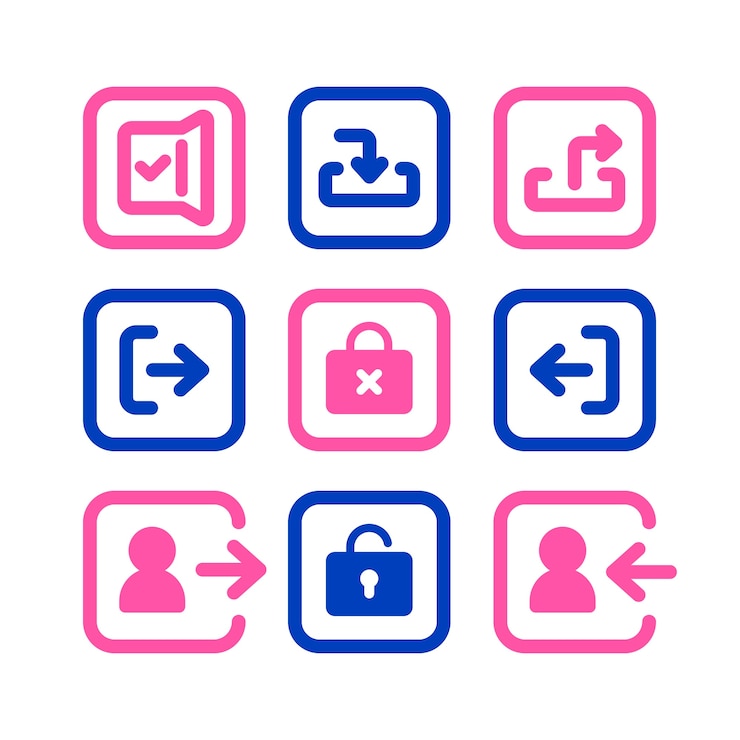 Vector Gratis koleksi label login dan logout desain datar