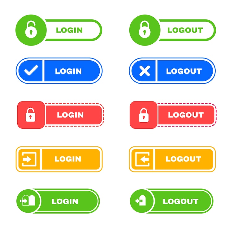 Vector Gratis koleksi label login dan logout desain datar