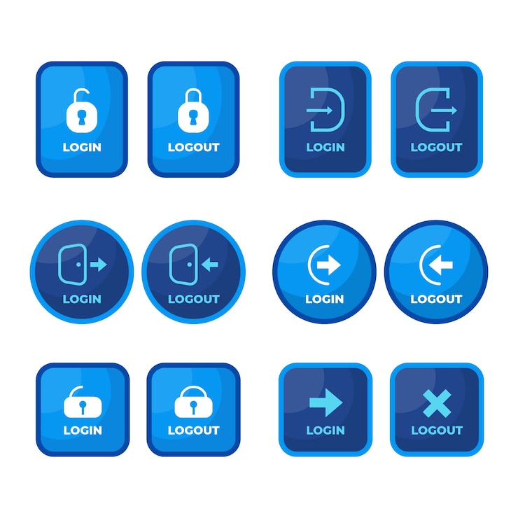 Vector Gratis koleksi label login dan logout desain datar