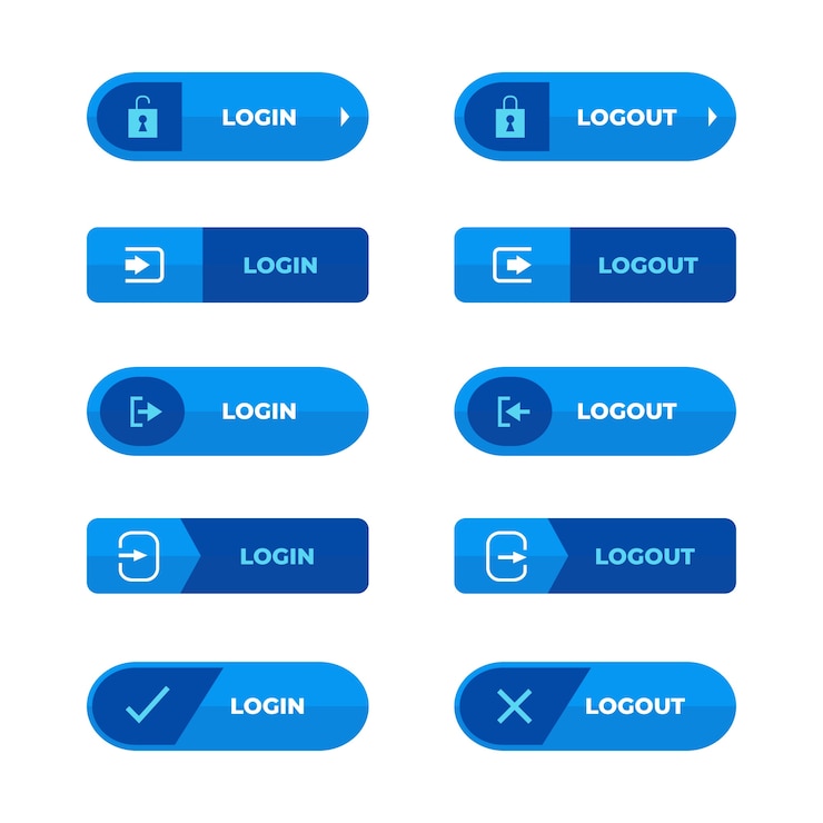 Vector Gratis koleksi label login dan logout desain datar