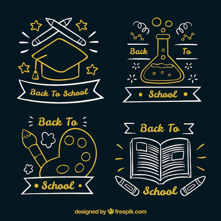Vector Gratis koleksi label sekolah digambar tangan orisinal