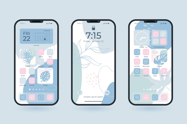 Vector Gratis koleksi layar beranda pastel