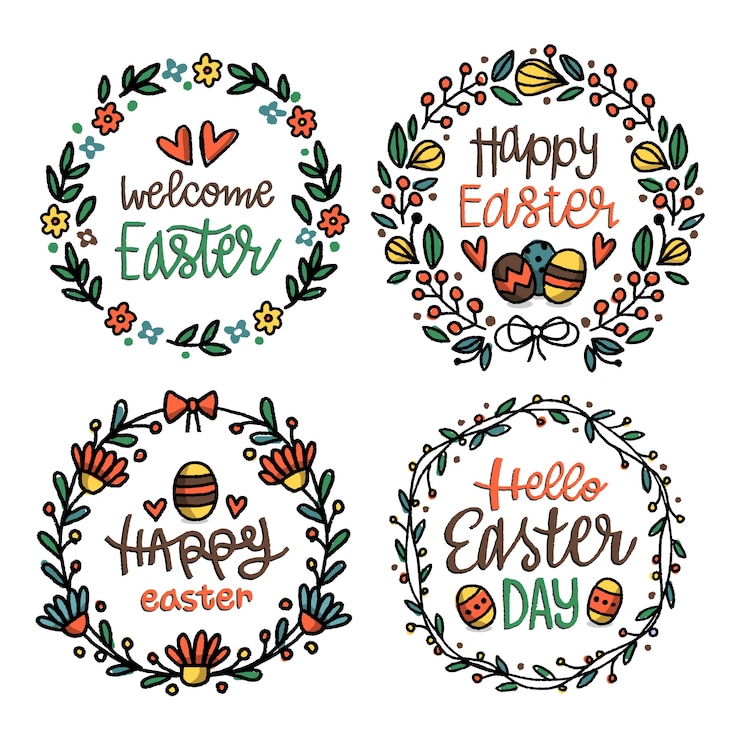 Vector Gratis koleksi lencana hari paskah yang digambar tangan