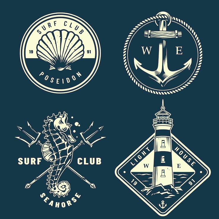 Vector Gratis koleksi logo bahari monokrom