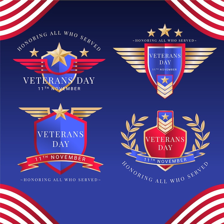 Vector Gratis koleksi logo hari veteran dengan gradien