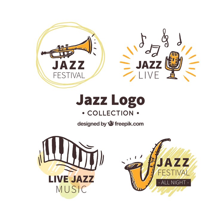 Vector Gratis koleksi logo jazz dengan gaya digambar tangan