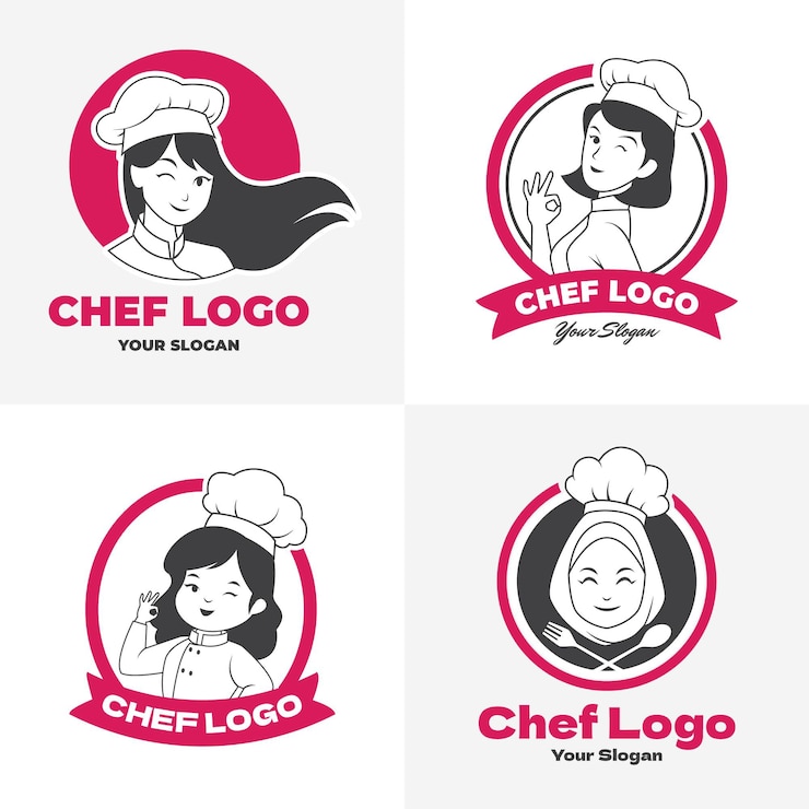 Vector Gratis koleksi logo koki wanita datar