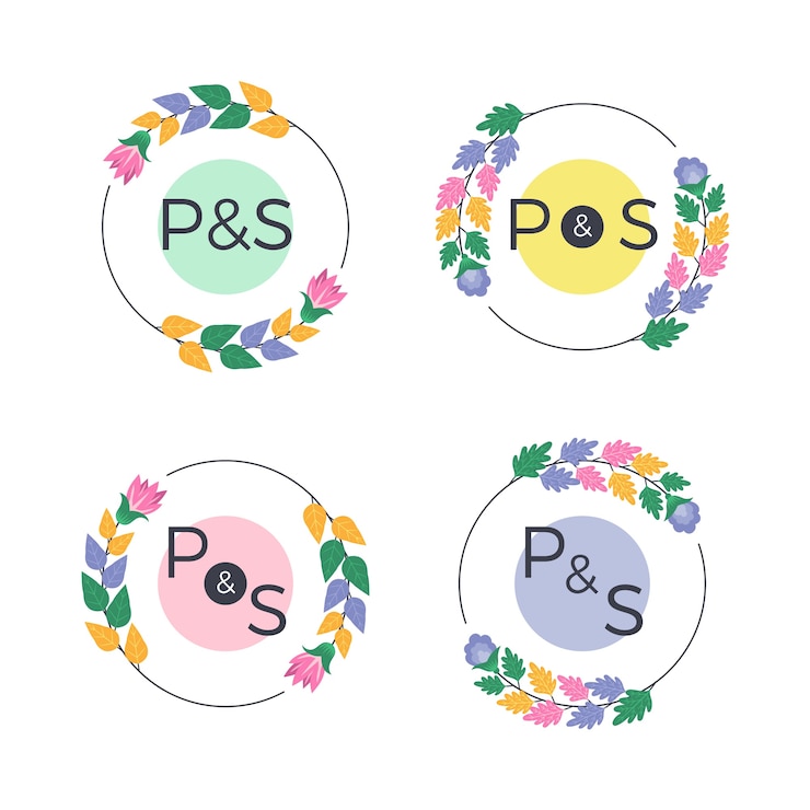 Vector Gratis koleksi monogram pernikahan bunga