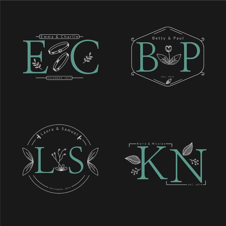 Vector Gratis koleksi monogram pernikahan datar linier