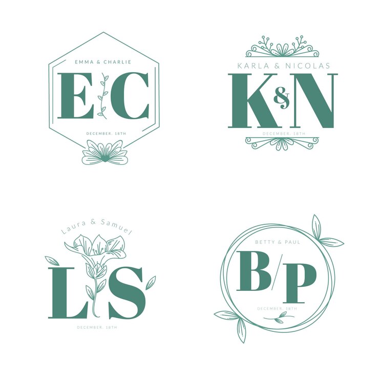 Vector Gratis koleksi monogram pernikahan datar linier