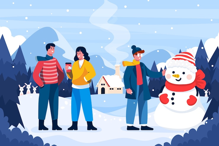 Vector Gratis koleksi orang-orang musim dingin datar yang digambar tangan