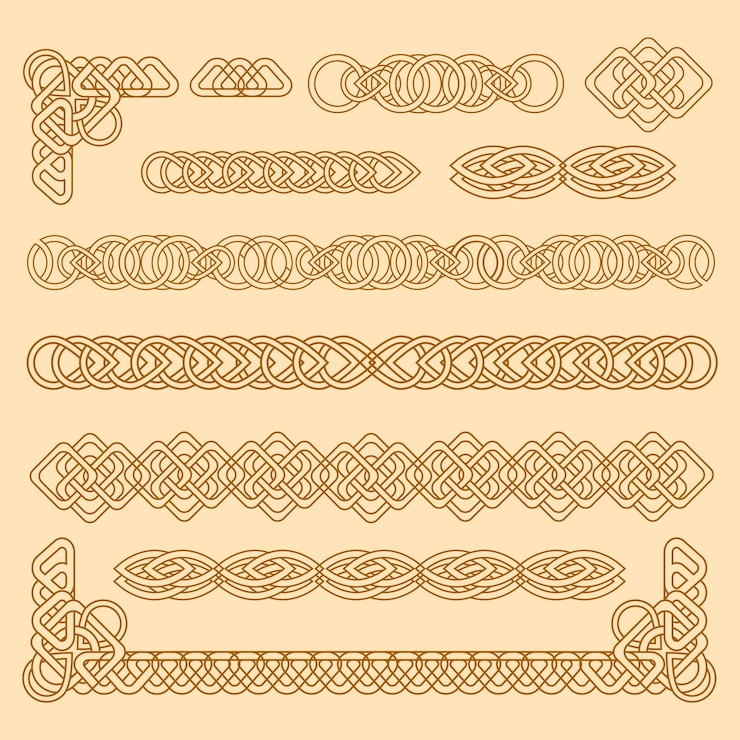 Vector Gratis koleksi ornamen batas celtic digambar tangan