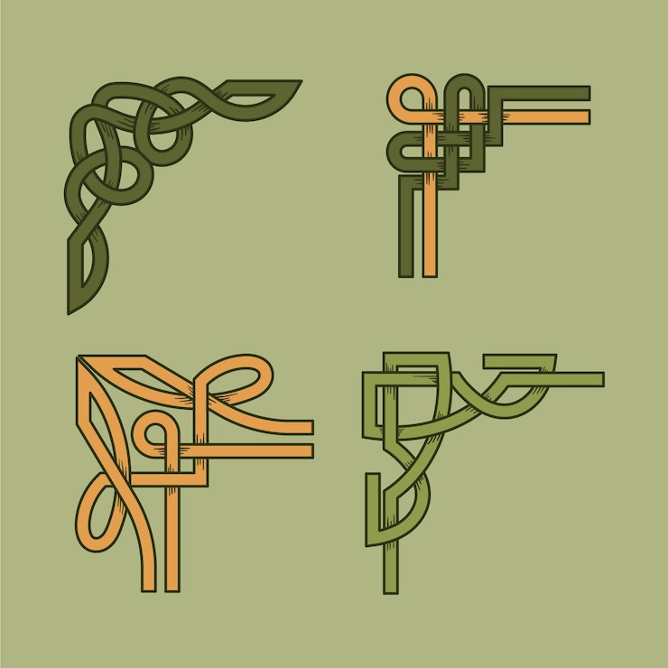 Vector Gratis koleksi ornamen batas celtic digambar tangan