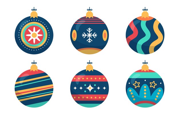 Koleksi ornamen bola Natal datar