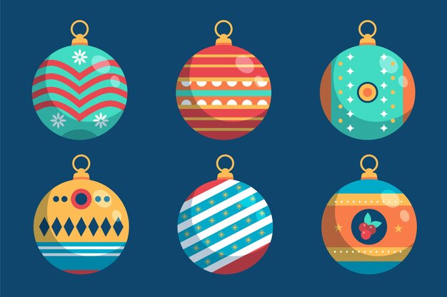 Koleksi ornamen bola Natal datar