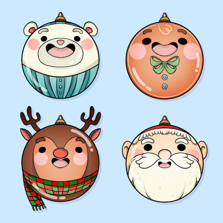 Vector Gratis koleksi ornamen bola natal yang digambar tangan