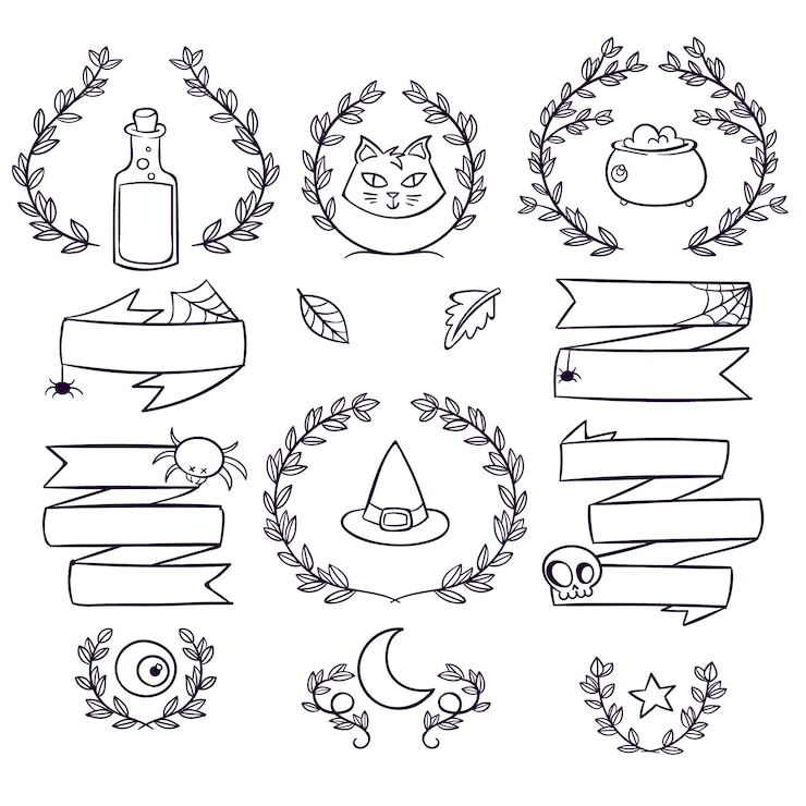 Vector Gratis koleksi ornamen halloween yang digambar tangan