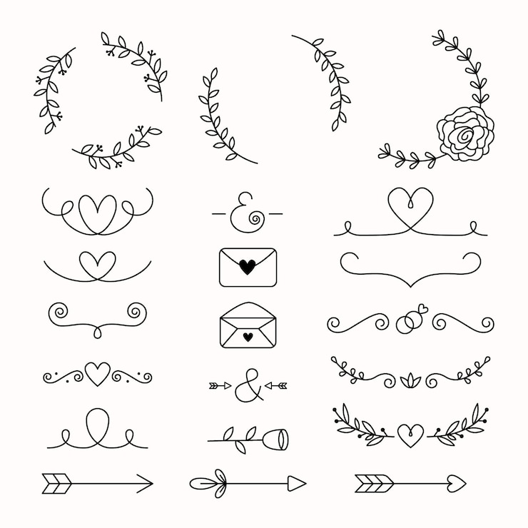 Vector Gratis koleksi ornamen pernikahan datar linier