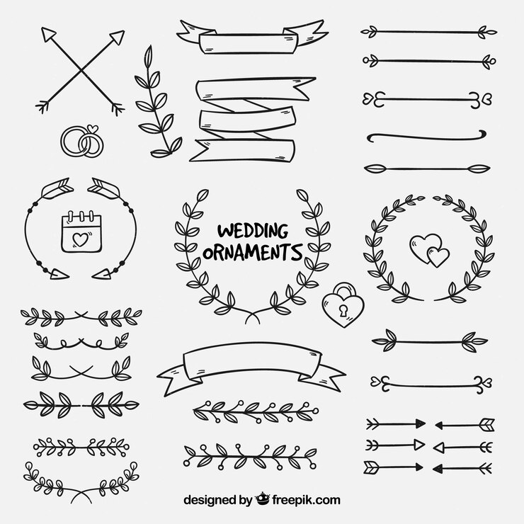 Vector Gratis koleksi ornamen pernikahan digambar tangan
