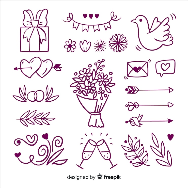 Vector Gratis koleksi ornamen pernikahan digambar tangan