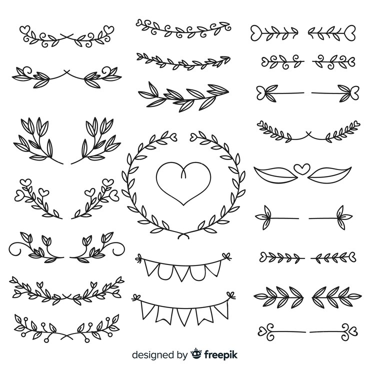 Vector Gratis koleksi ornamen pernikahan yang digambar tangan yang indah