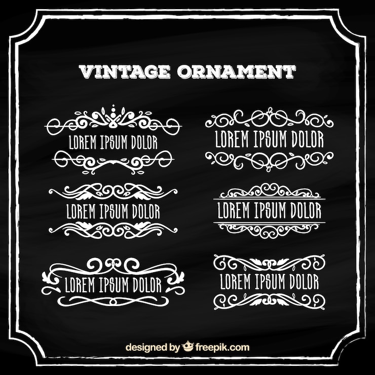 Vector Gratis koleksi ornamen vintage dengan gaya papan tulis