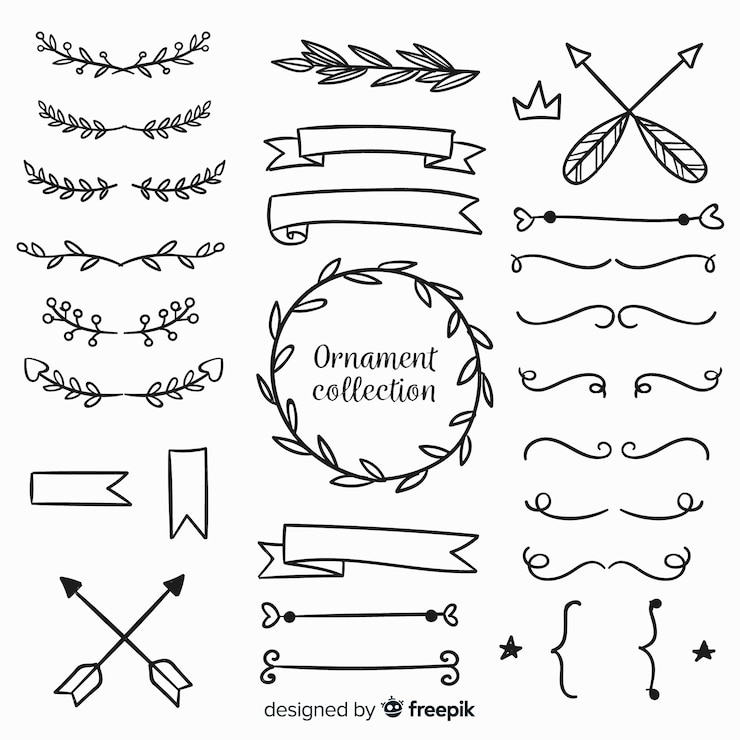 Vector Gratis koleksi ornamen yang digambar tangan