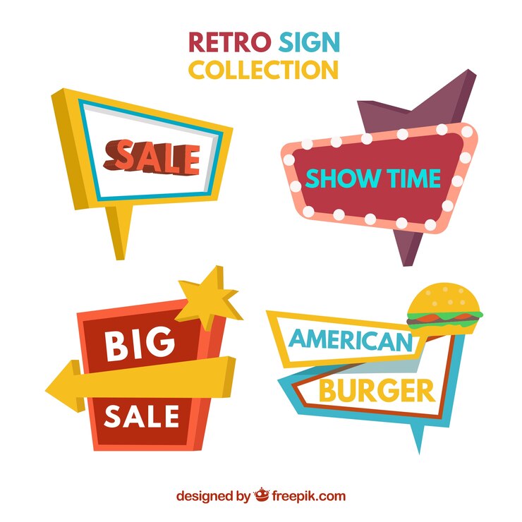 Vector Gratis koleksi papan iklan vintage yang spektakuler