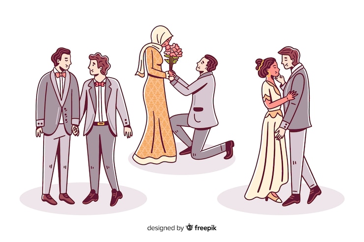 Vector Gratis koleksi pasangan pengantin digambar tangan