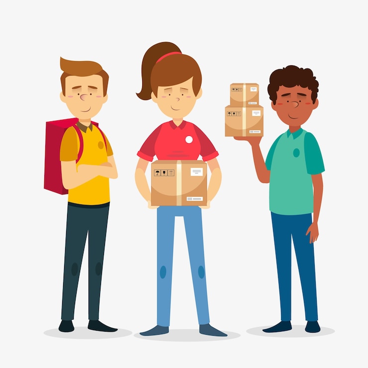 Vector Gratis koleksi pekerja pengantar barang ke rumah