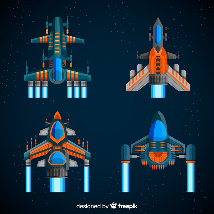 Vector Gratis koleksi pesawat ruang angkasa futuristik dengan desain datar
