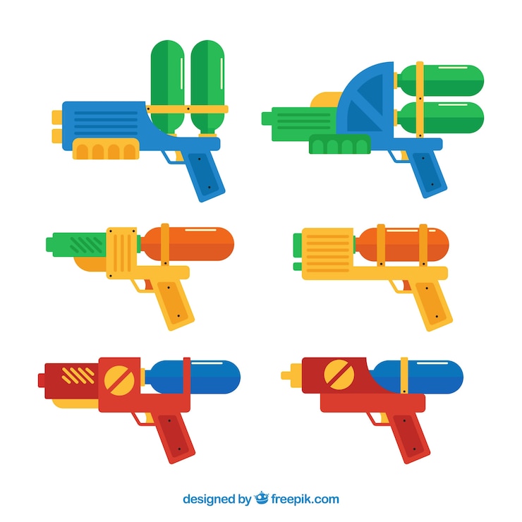 Vector Gratis koleksi pistol air warna-warni dalam gaya datar