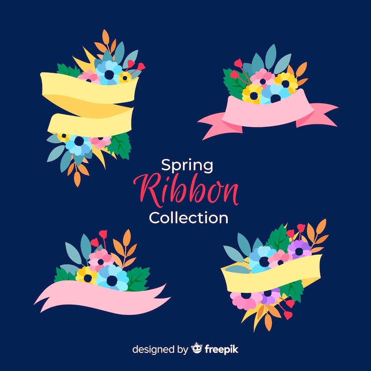 Vector Gratis koleksi pita floral musim semi