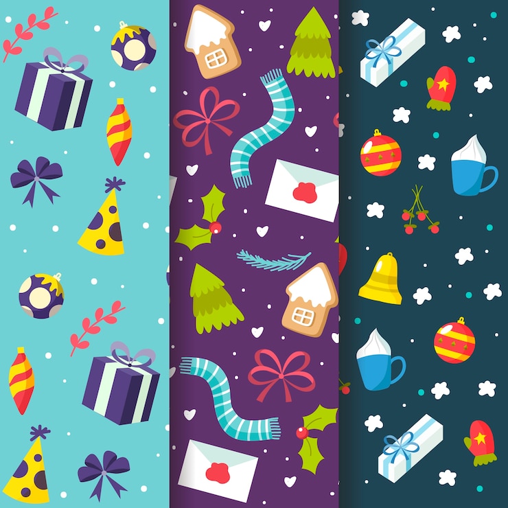 Vector Gratis koleksi pola natal digambar tangan