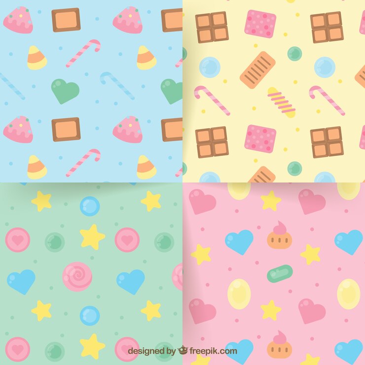 Vector Gratis koleksi pola permen dengan warna berbeda