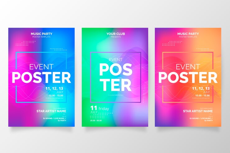 Vector Gratis koleksi poster gradien berwarna-warni untuk acara