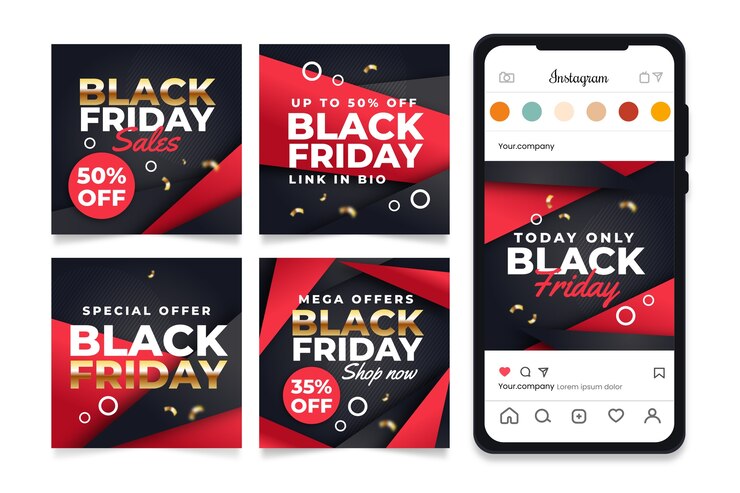 Vector Gratis koleksi postingan instagram black friday gradien