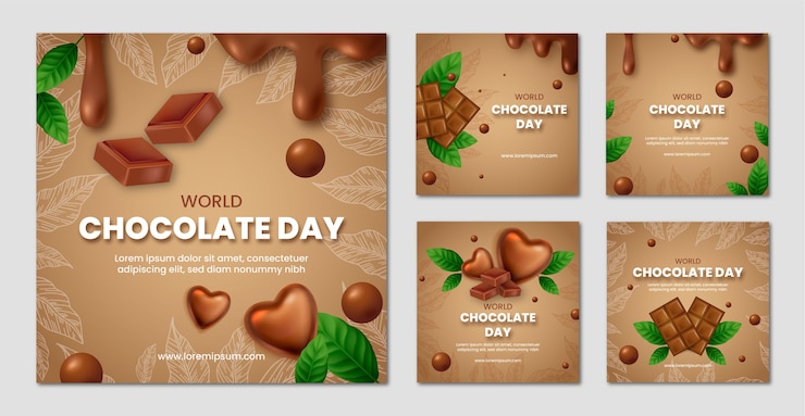 Vector Gratis koleksi postingan instagram hari cokelat sedunia yang realistis