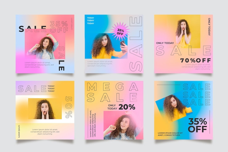 Vector Gratis koleksi postingan instagram penjualan gradien