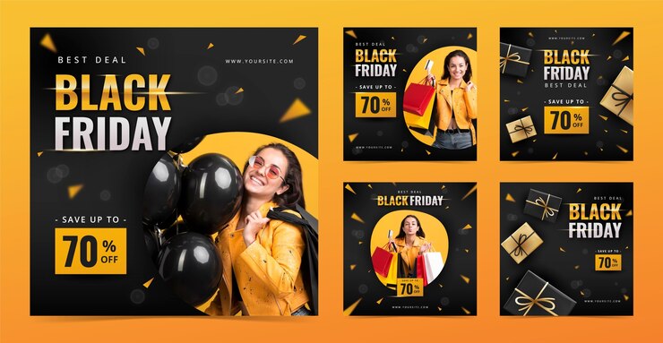 Vector Gratis koleksi postingan instagram realistis untuk obral black friday