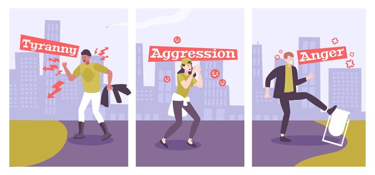Vector Gratis koleksi pria dan wanita dengan gangguan mental seperti agresi, tirani, kemarahan datar