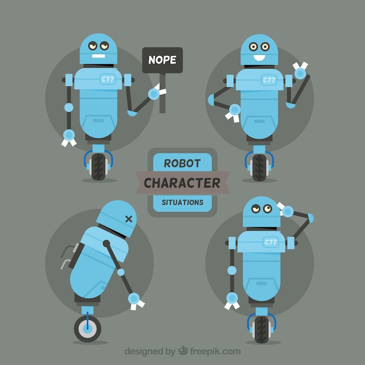 Vector Gratis koleksi robot datar dengan berbagai pose