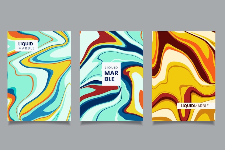 Vector Gratis koleksi sampul marmer cair yang digambar tangan