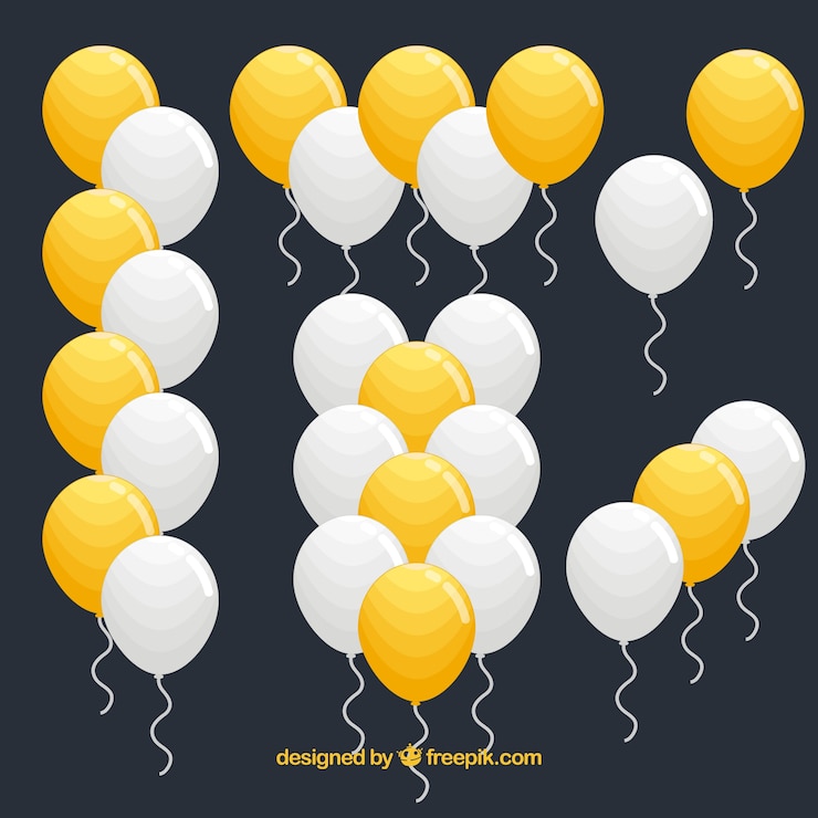 Vector Gratis koleksi sekelompok balon berwarna emas dan putih