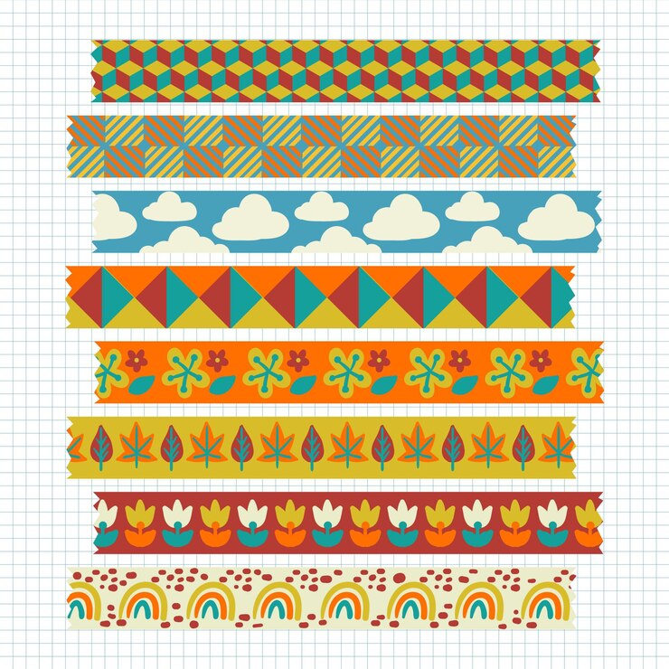Vector Gratis koleksi selotip washi digambar tangan