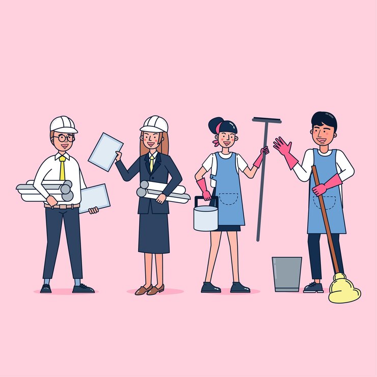 Vector Gratis koleksi set besar terisolasi berbagai pekerjaan atau profesi orang yang mengenakan seragam profesional, ilustrasi datar.