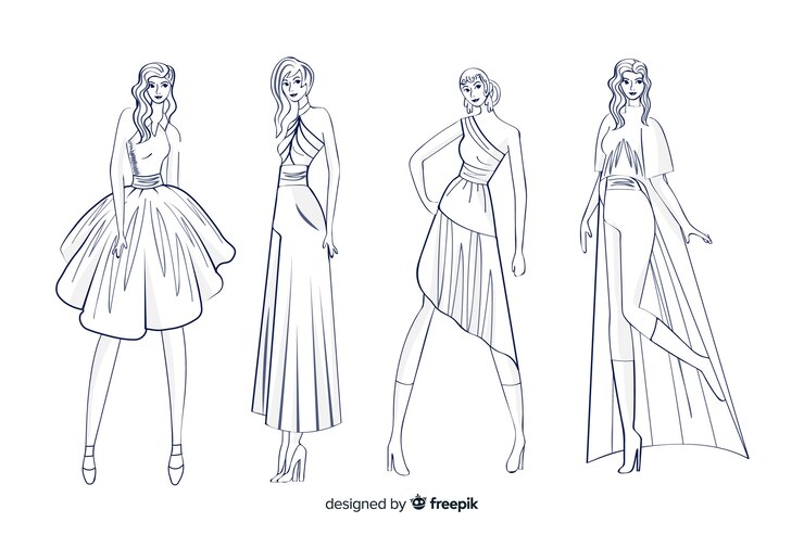 Vector Gratis koleksi sketsa fashion dengan model