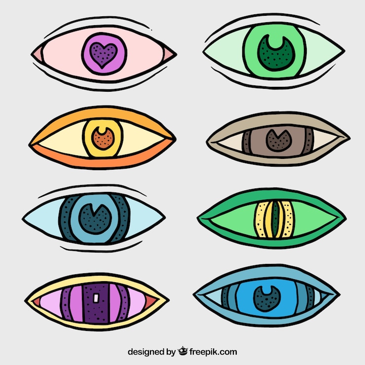Vector Gratis koleksi sketsa mata yang digambar tangan