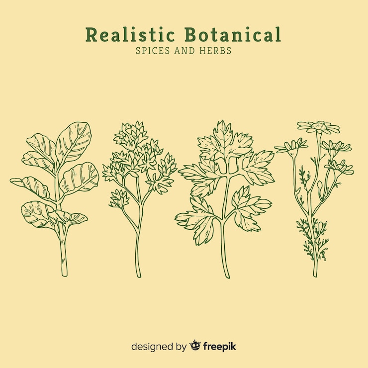 Vector Gratis koleksi sketsa rempah-rempah dan herba yang digambar tangan realistis