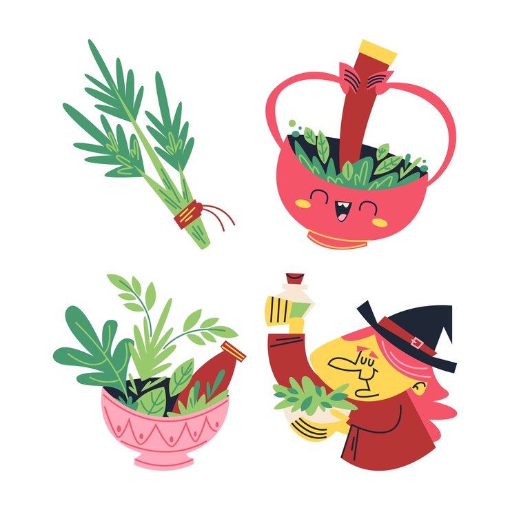 Vector Gratis koleksi stiker herbal kartun retro